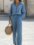 ⏰ LAST DAY SAVE 49% 💥Women's Classic Denim Shirt And Wide-leg Pants Two-piece Set