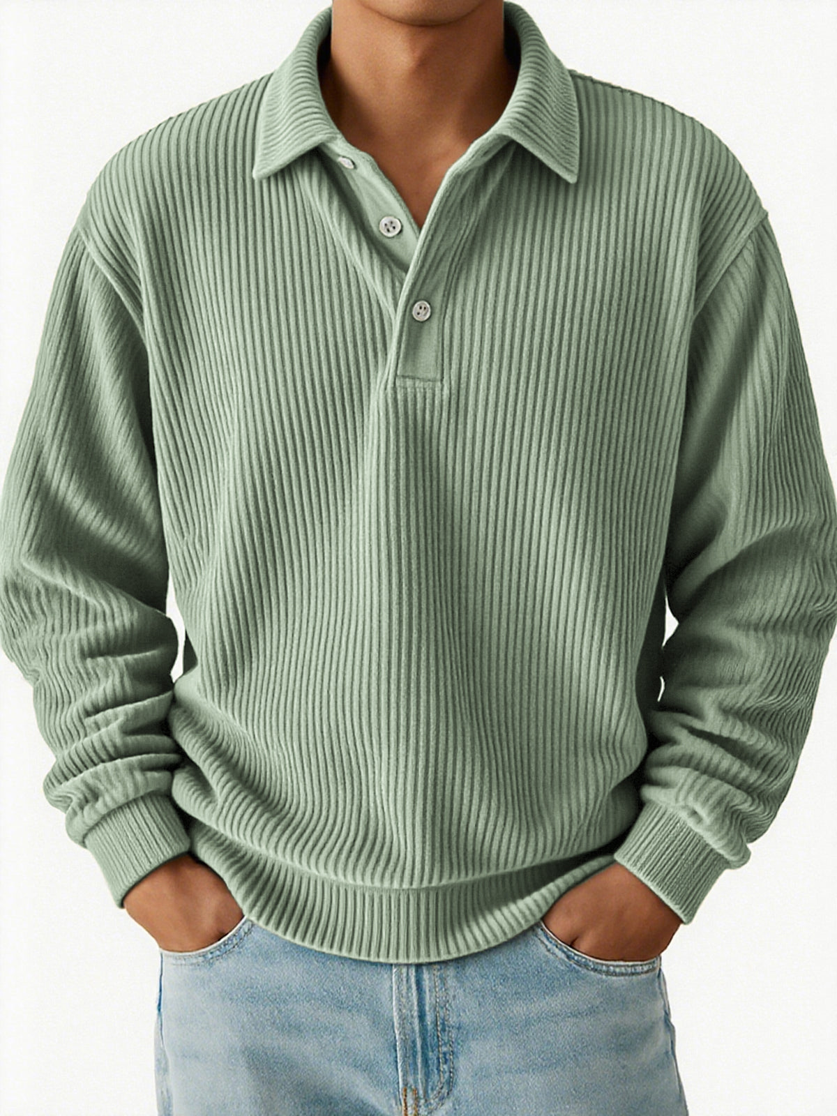 Men's Vintage Corduroy Pit Striped Casual Long Sleeve Polo Shirt