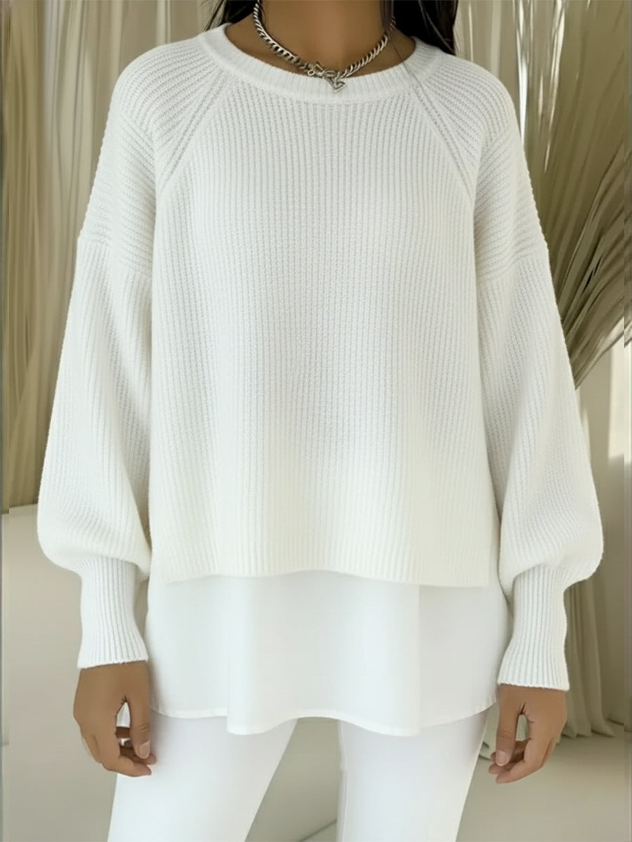 CLEARANCE SALE🔥 Women's Comfortable Patchwork Faux Two-piece Lantern Sleeve Sweater