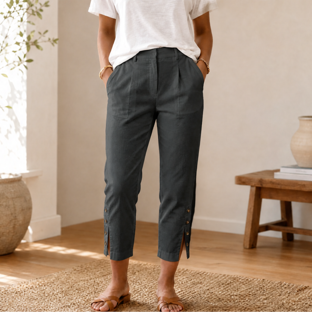 Lunessa™ – Button-Hem Cropped Cotton Pants