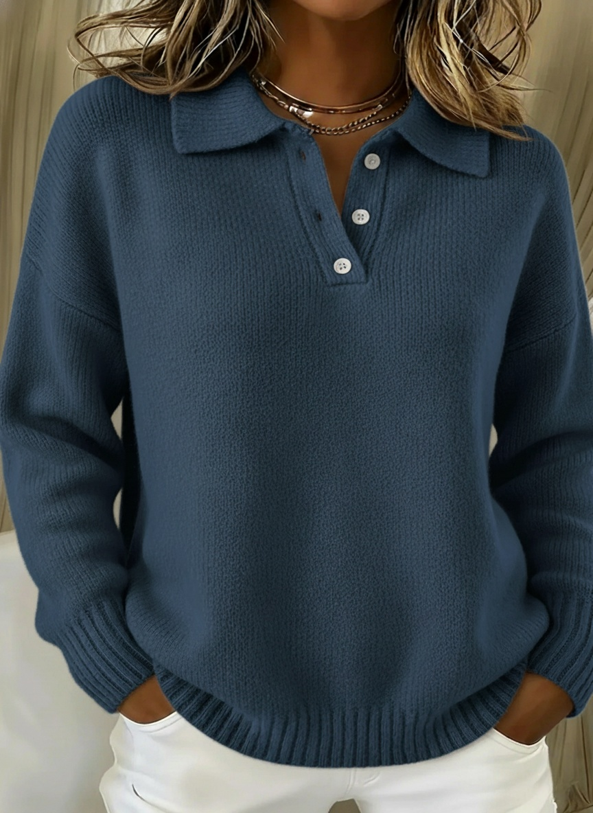 CLEARANCE SALE🔥 Classic Polo Neck Button-Down Solid Color Sweater Top