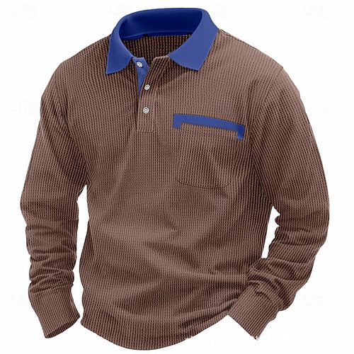 2025 NEW Arrival - Men's Cotton Waffle Patch Collar Casual Business Polo Shirt
