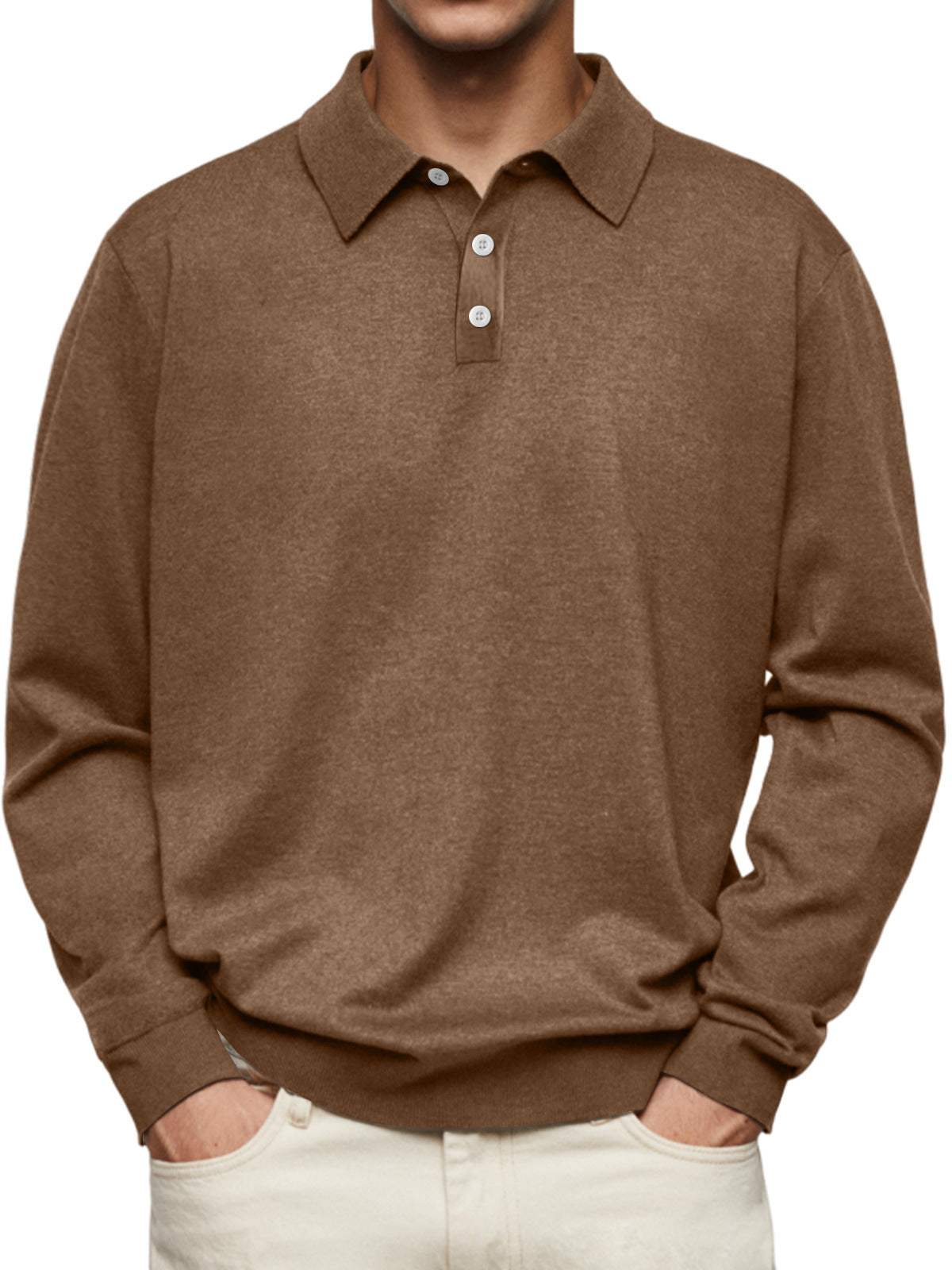 Men's Thin Lapel Button Sweater Casual Solid Color Bottoming Sweater