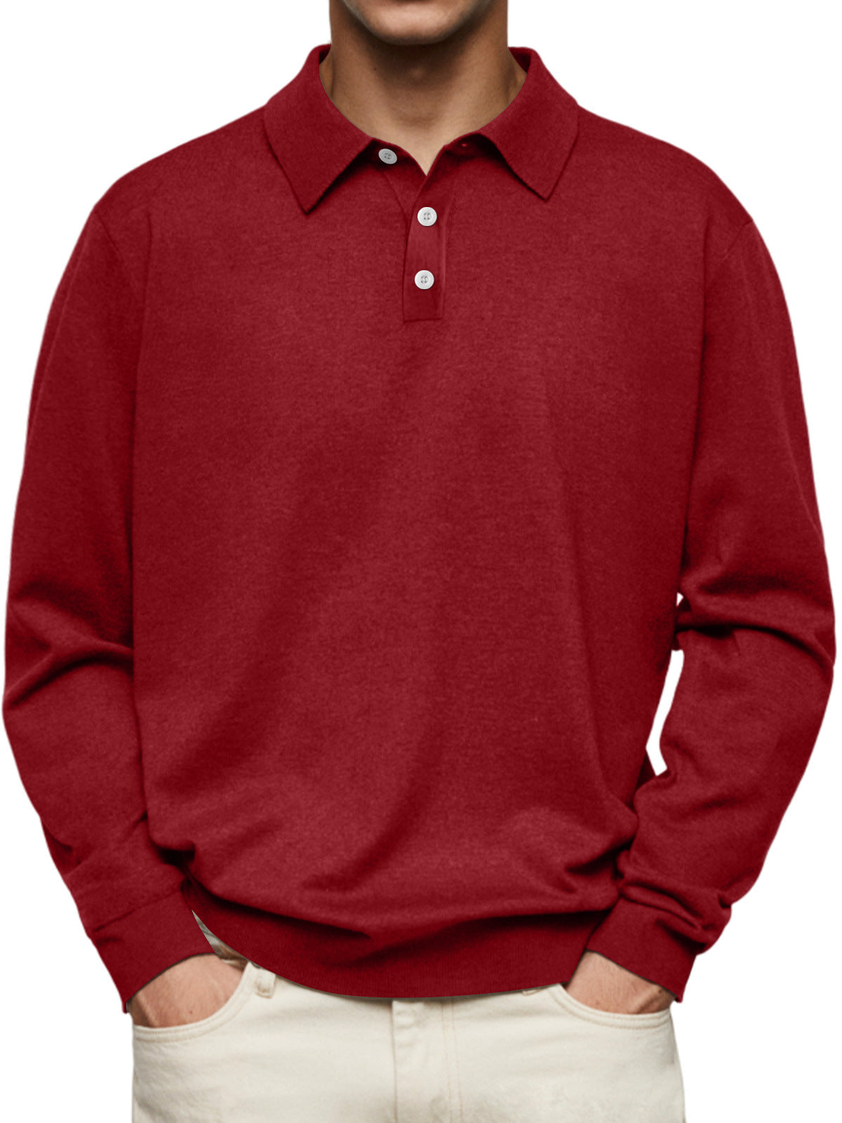 Men's Thin Lapel Button Sweater Casual Solid Color Bottoming Sweater