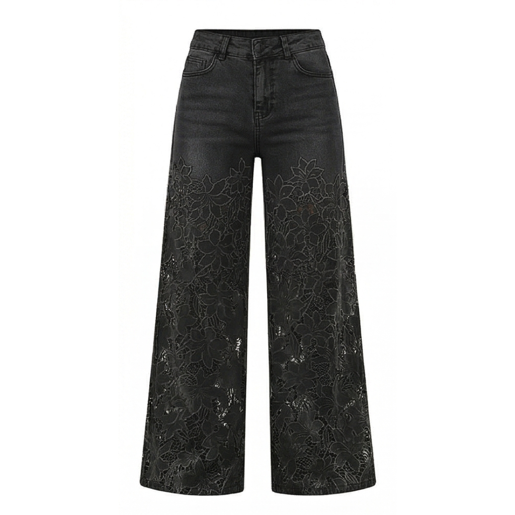 Laceveil™ – Floral Lace Patchwork Wide Leg Jeans