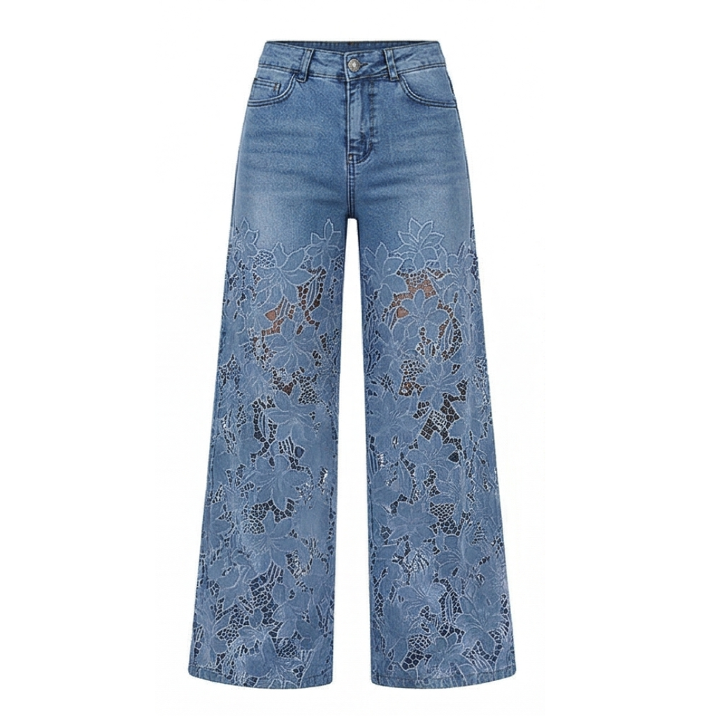 Laceveil™ – Floral Lace Patchwork Wide Leg Jeans
