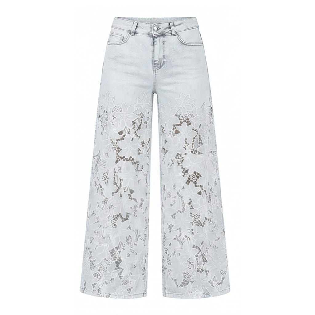 Laceveil™ – Floral Lace Patchwork Wide Leg Jeans