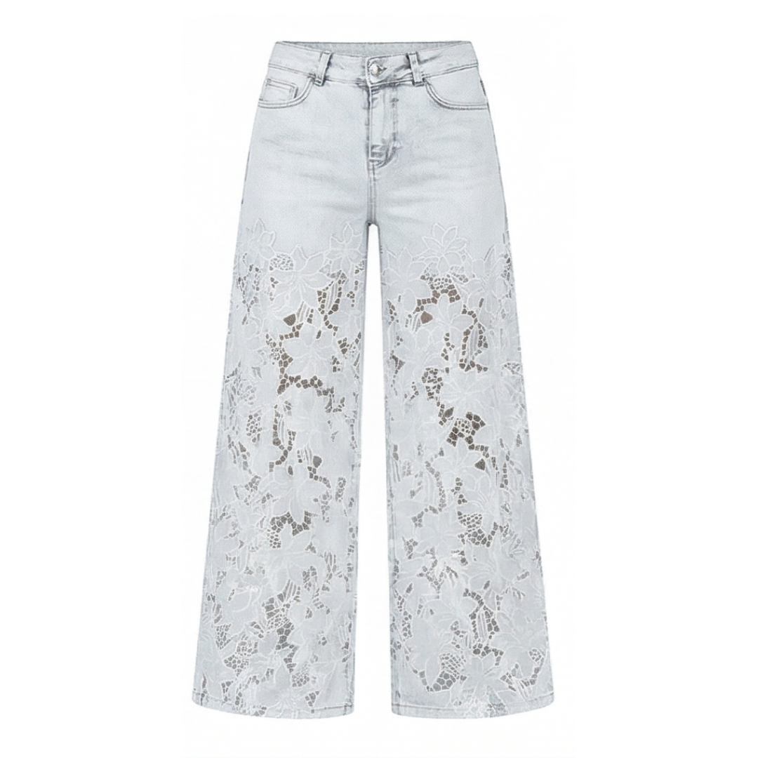 Laceveil™ – Floral Lace Patchwork Wide Leg Jeans