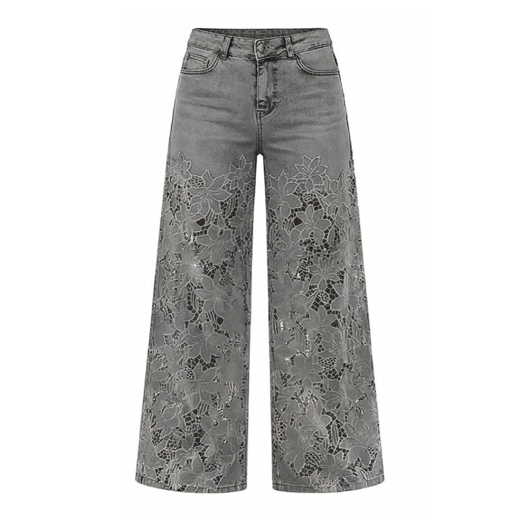 Laceveil™ – Floral Lace Patchwork Wide Leg Jeans