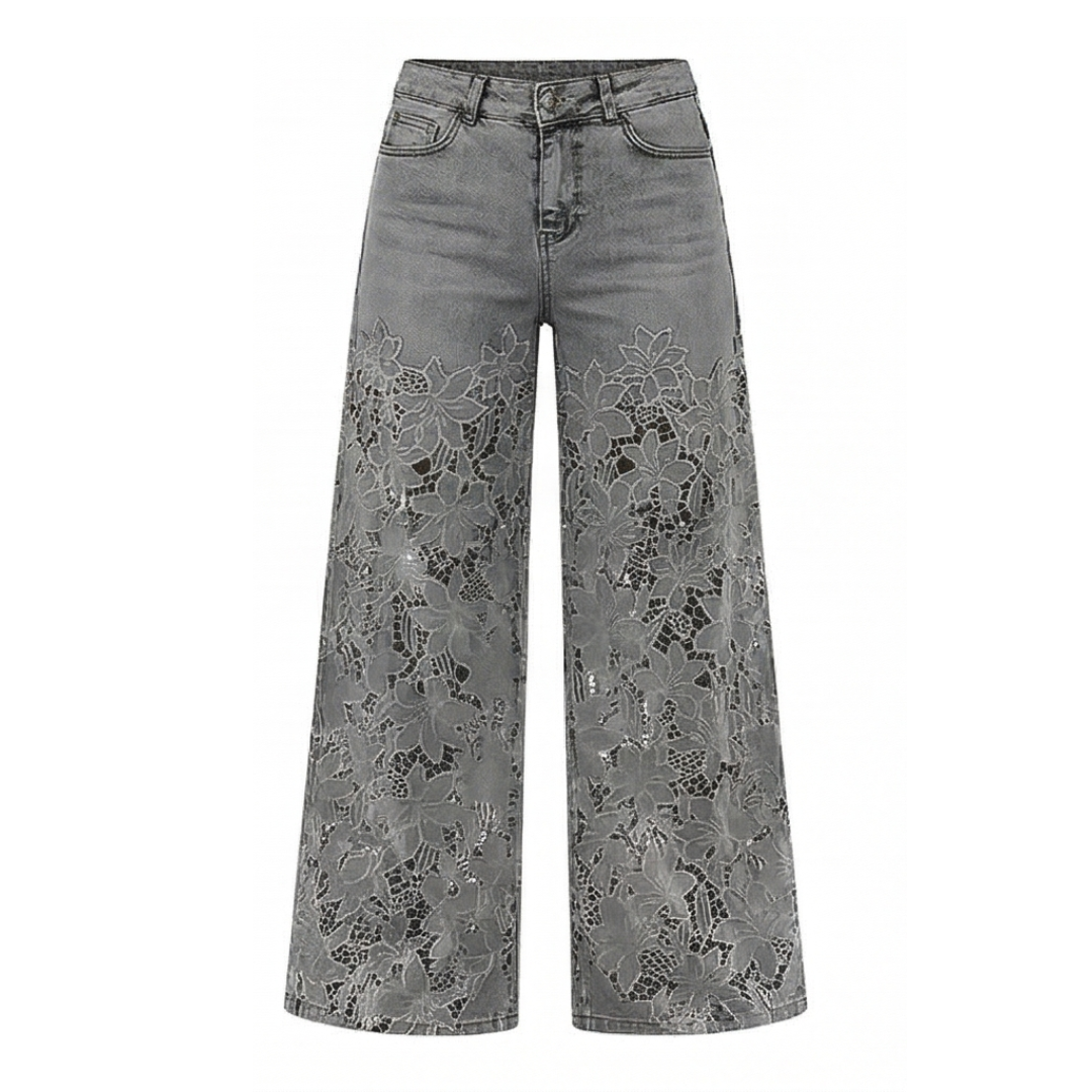 Laceveil™ – Floral Lace Patchwork Wide Leg Jeans