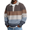 Men's Horizontal Stripes Waffle Polo Shirts Textured Long Sleeve Polo Shirts