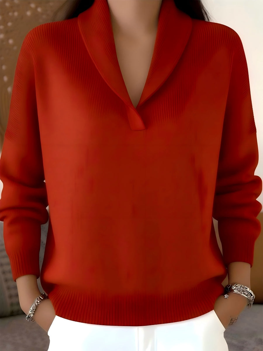 CLEARANCE SALE🔥 Women's Elegant 80s Shawl Collar Solid Color Pullover Sweater Top