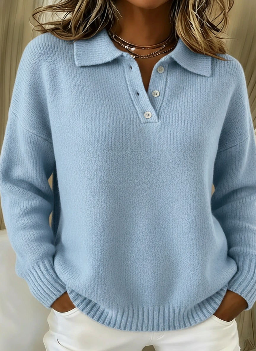 CLEARANCE SALE🔥 Classic Polo Neck Button-Down Solid Color Sweater Top