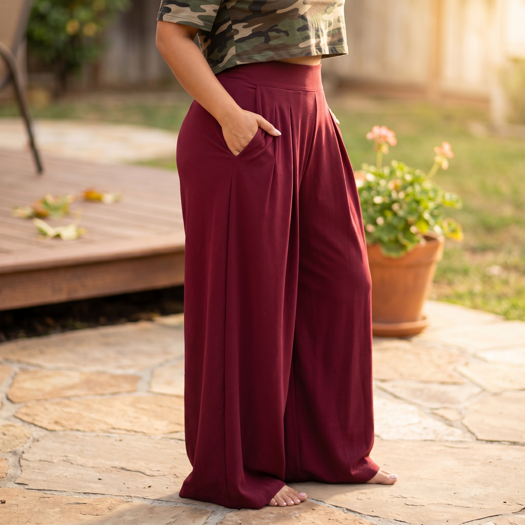 Curvella™ – Flowy Pleated Palazzo Pants for Curvy Comfort
