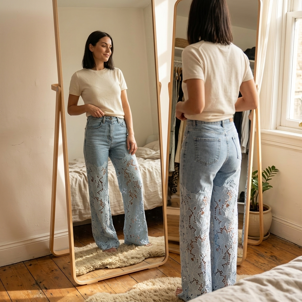 Laceveil™ – Floral Lace Patchwork Wide Leg Jeans
