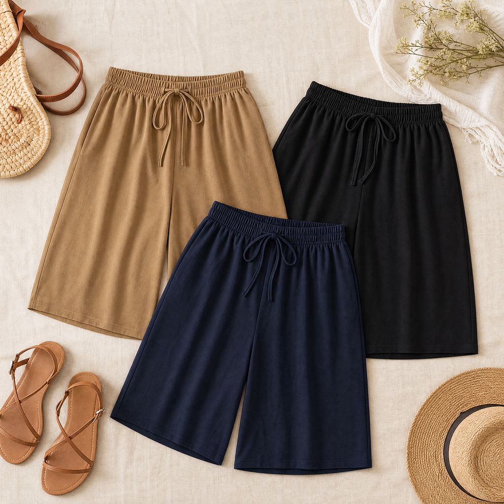 Lumera™ – Wide-Leg Drawstring Shorts with Smocked Waist