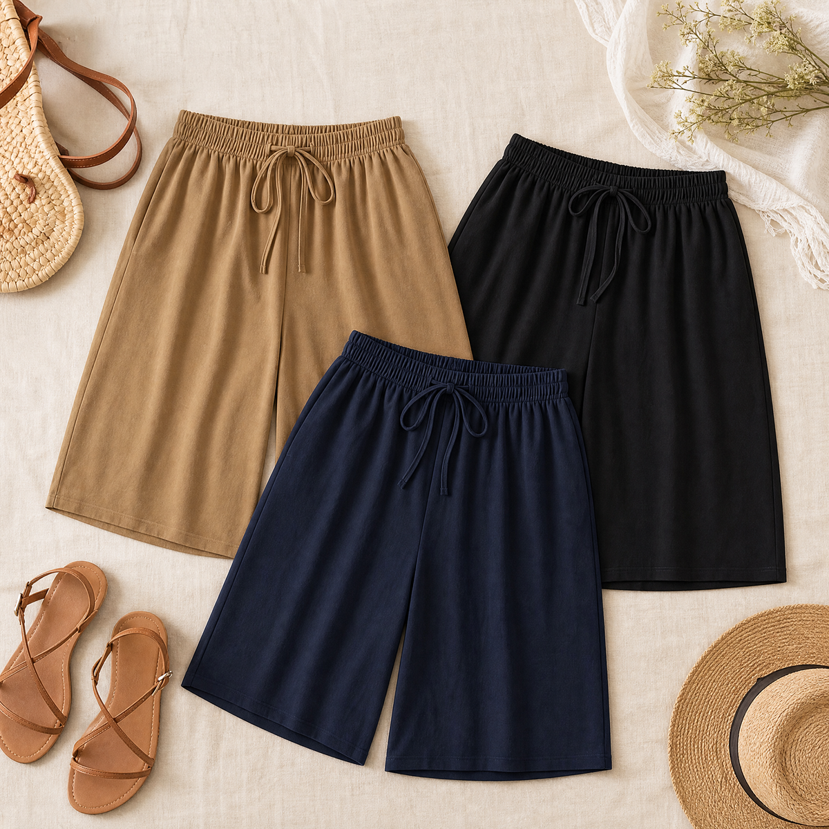 Lumera™ – Wide-Leg Drawstring Shorts with Smocked Waist