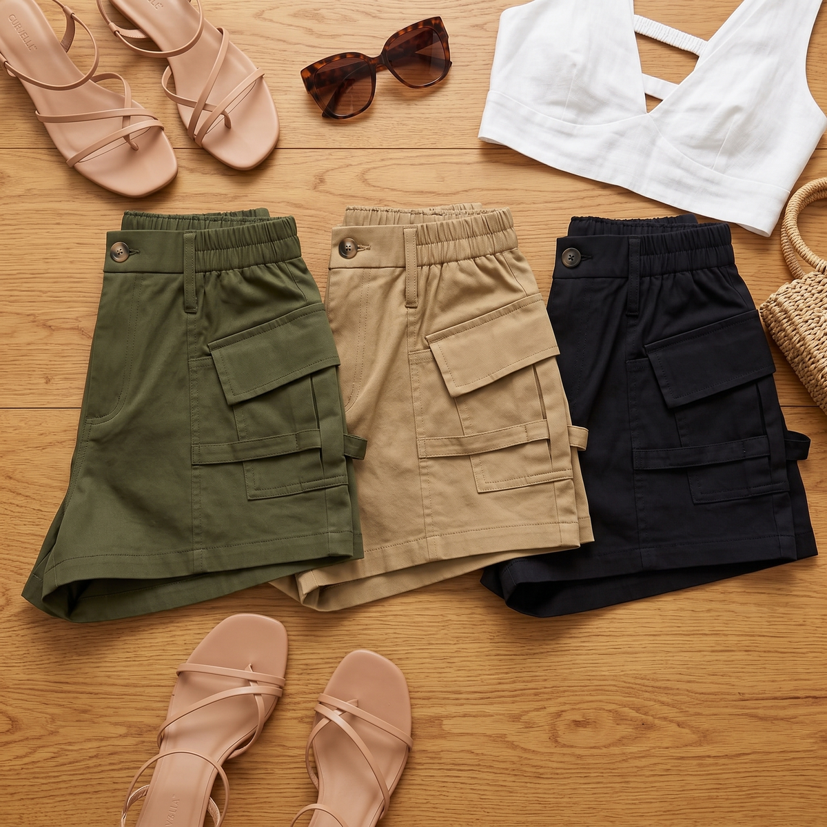 Curvella™ – High-Waisted Stretch Cargo Shorts