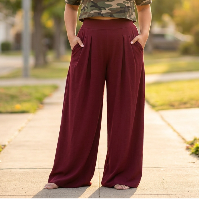 Curvella™ – Flowy Pleated Palazzo Pants for Curvy Comfort