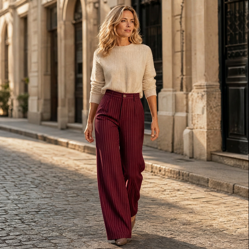 Solène™ High-Waisted Striped Wide-Leg Trousers for Effortless Polish